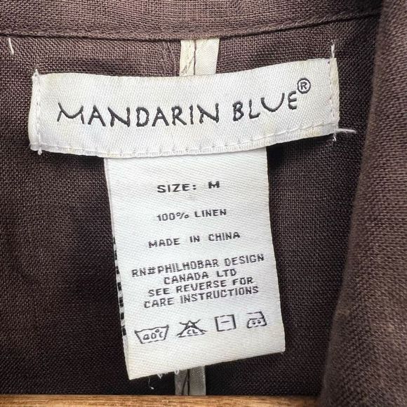 Mandarin Blue Linen Double-Breasted Tab Shoulder Collared‎ Neckline Coat Medium - Picture 3 of 12